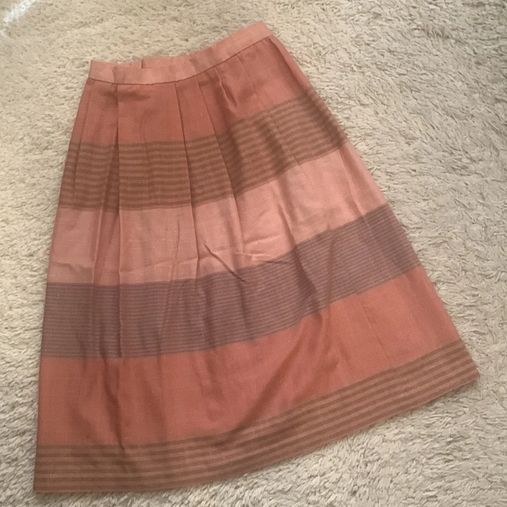 VINTAGE 80s Pastel Pink Stripe Pleated Midi Skirt